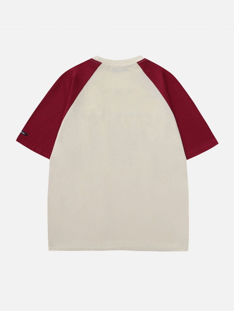 Rouge  T Shirts Aelfric Eden Colorblock Raglan Foam Letter Tee - QUW-5053428